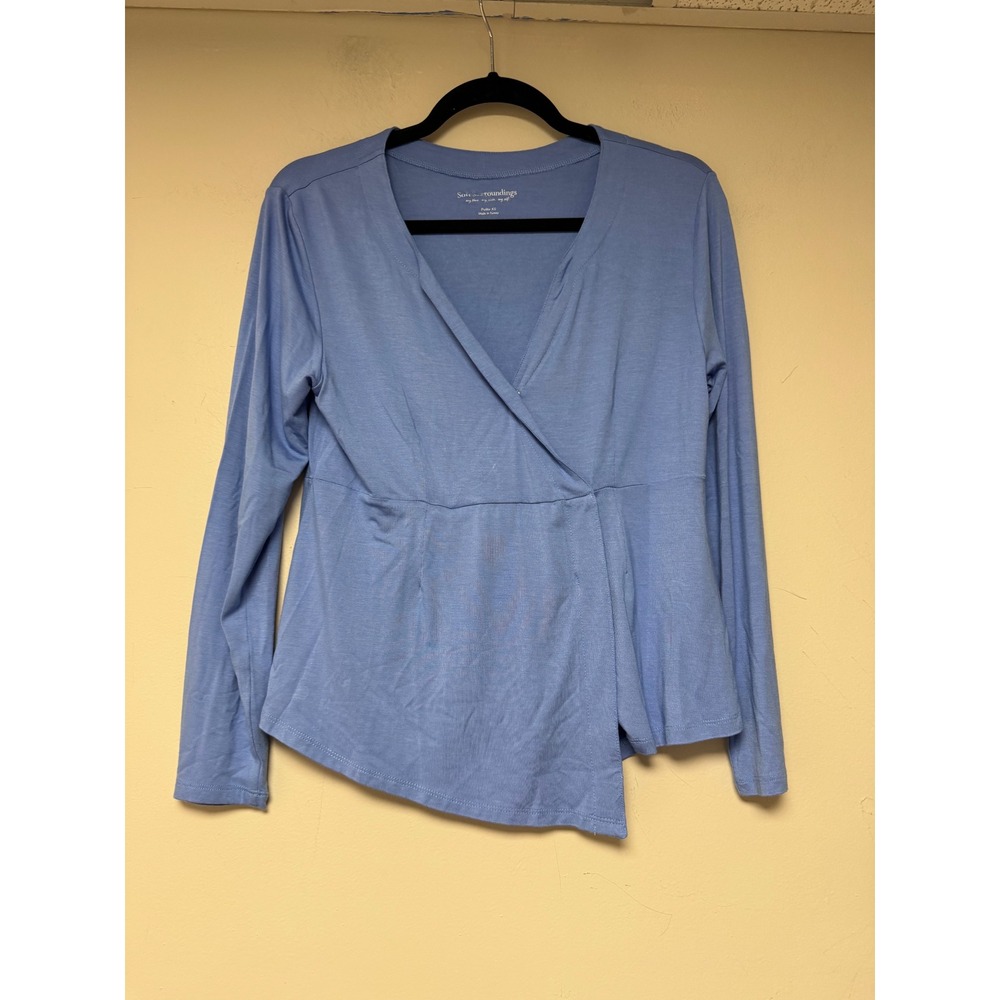 Soft Surroundings Petite XS Blue Long Sleeve Wrap Peplum Top